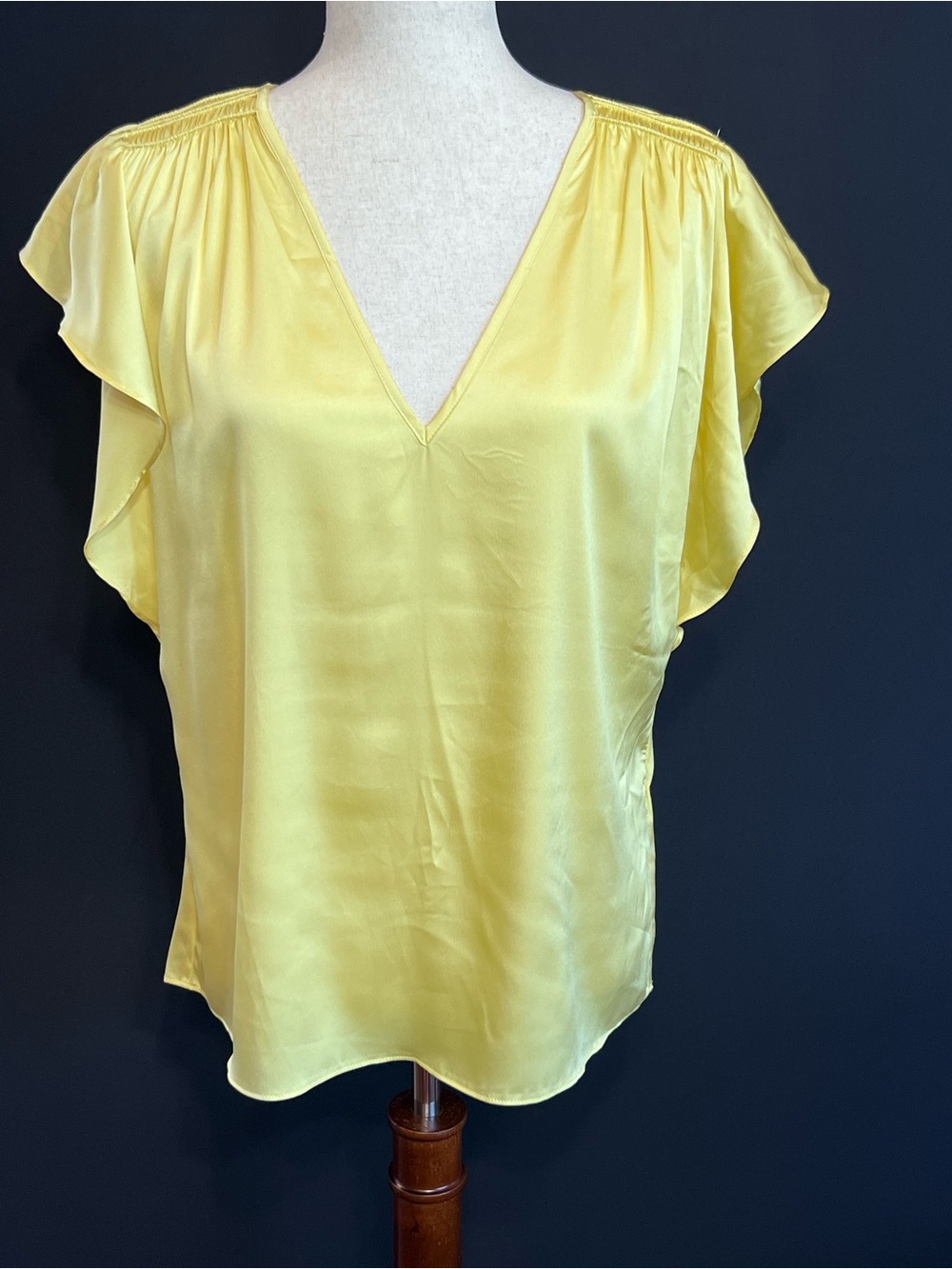 White House Black Market Yellow Flutter Sleeve V-Neck Blouse
